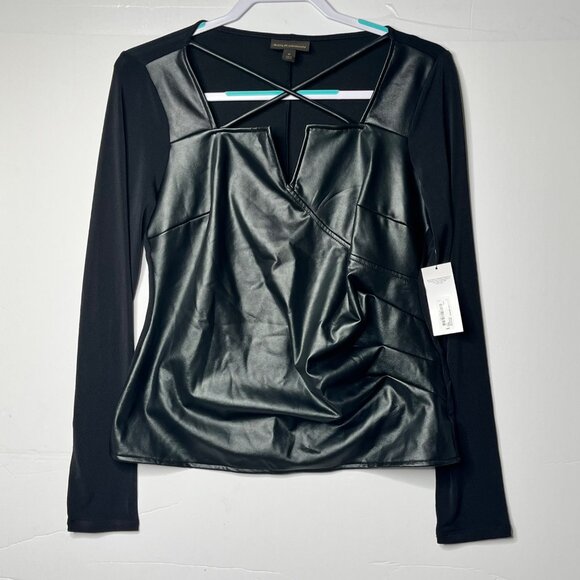 Black Faux Leather  Long Sleeve Top Bold Elements Medium new with tags - Picture 1 of 7